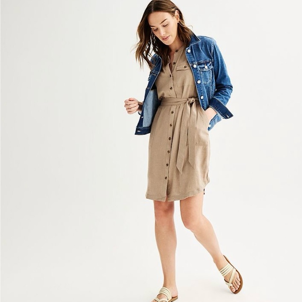Sonoma Tan Sleeveless Earthcore Button-Down Dress XL